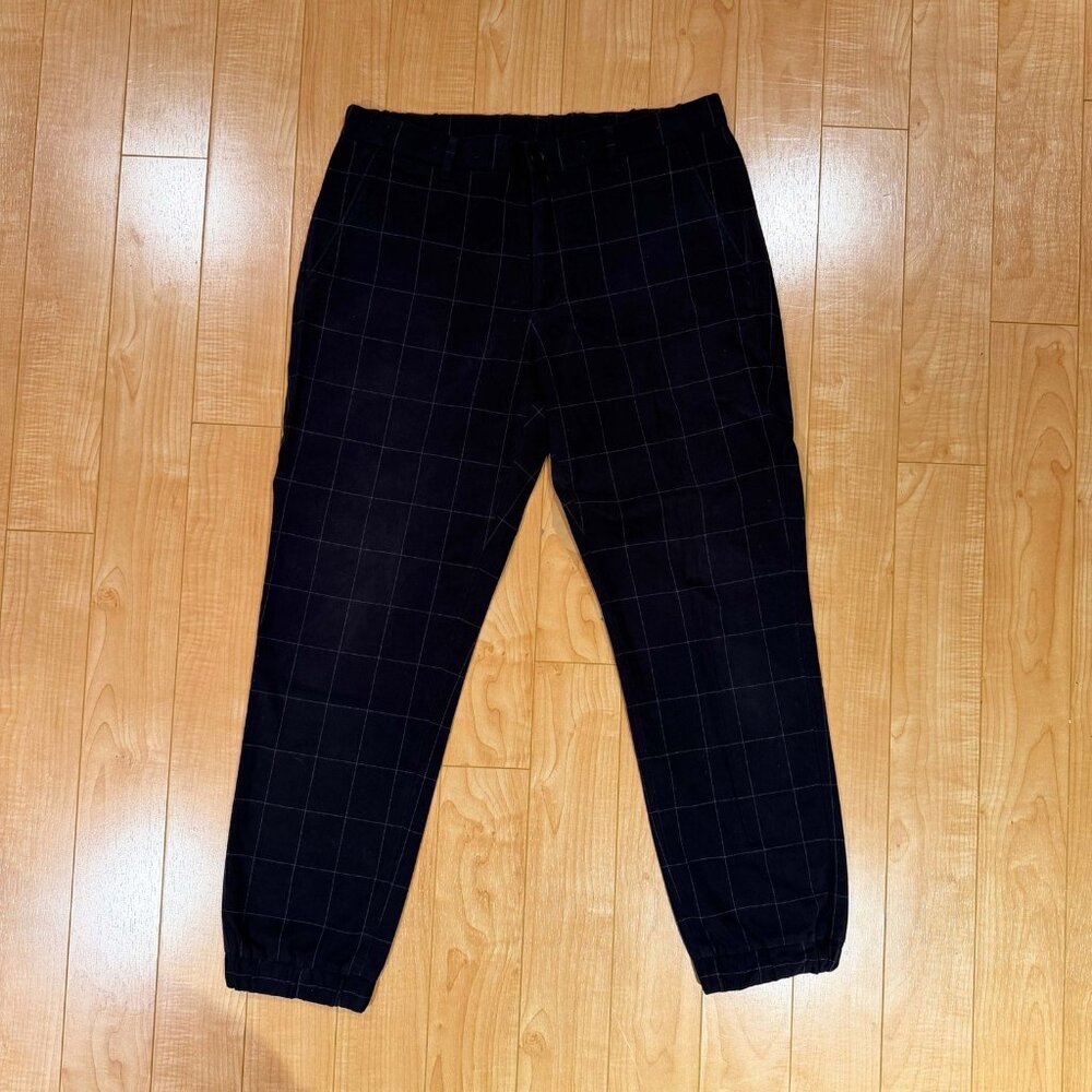 Uniqlo Wool Blend Windowpane Elastic Waist Trousers - Navy (Size L)